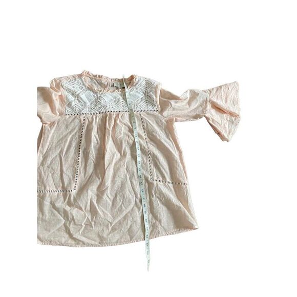 LOFT SOFT PEACH & WHITE CROCHET YOKE BELL SLEEVE COTTON BLOUSE XS - Picture 6 of 11